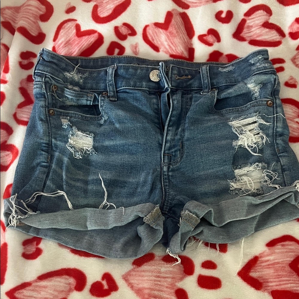 American Eagle Outfitters Blue Distressed Jean Shorts